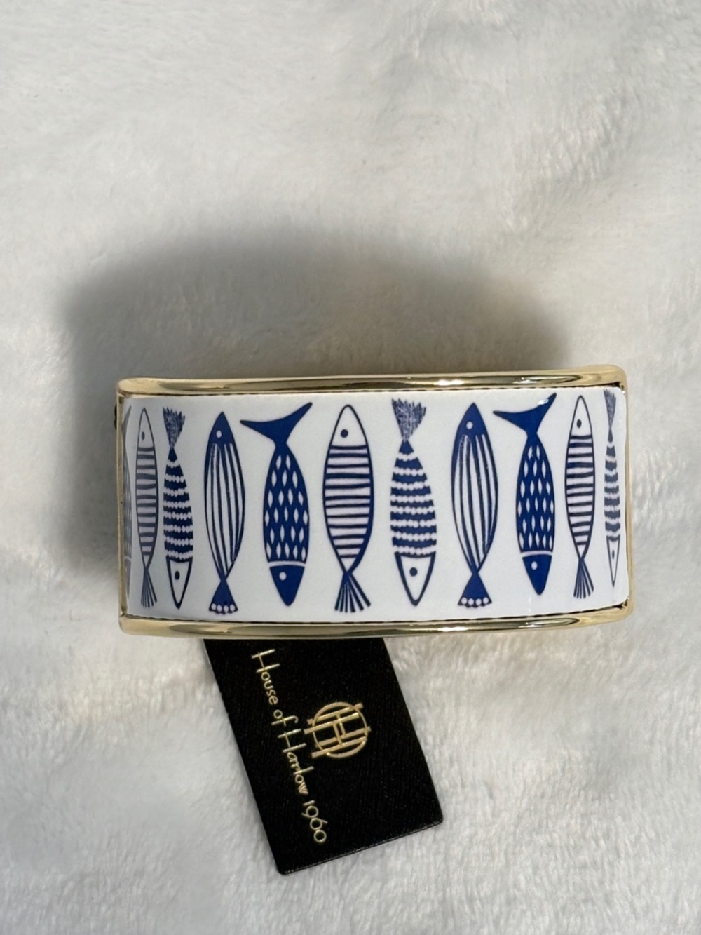 House of Harlow 1960 Blue Sardine Fish Pattern Enamel Cuff Bracelet